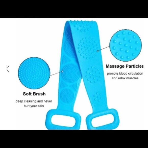 Exfoliating silicone blue back scrubber for shower with hook to hang in shower - Picture 4 of 5